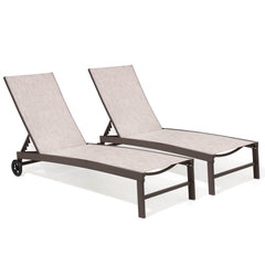 Aluminum Adjustable Outdoor Chaise Lounge Set of 2 with Wheels