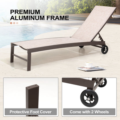 Crestlive Products Aluminum 2-Piece Adjustable Outdoor Chaise Lounge with Wheels