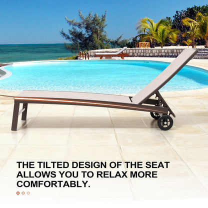 Crestlive Products Aluminum 2-Piece Adjustable Outdoor Chaise Lounge with Wheels