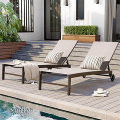 Aluminum Adjustable Outdoor Chaise Lounge Set of 2 with Wheels