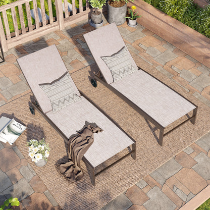 Crestlive Products Aluminum 2-Piece Adjustable Outdoor Chaise Lounge with Wheels