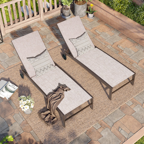 Crestlive Products Aluminum 2-Piece Adjustable Outdoor Chaise Lounge with Wheels