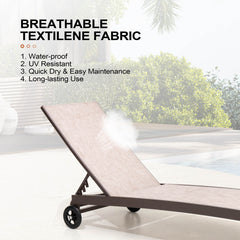 Aluminum Adjustable Outdoor Chaise Lounge Set of 2 with Wheels