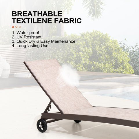 Crestlive Products Aluminum 2-Piece Adjustable Outdoor Chaise Lounge with Wheels