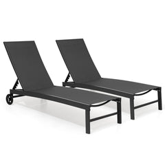 Aluminum Adjustable Outdoor Chaise Lounge Set of 2 with Wheels