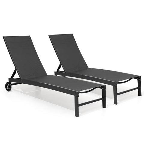 Crestlive Products Aluminum 2-Piece Adjustable Outdoor Chaise Lounge with Wheels