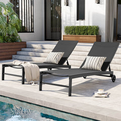 Aluminum Adjustable Outdoor Chaise Lounge Set of 2 with Wheels