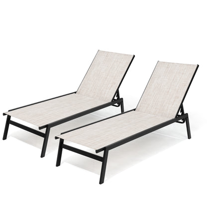 Crestlive Products Outdoor Adjustable Chaise Lounge Chair 2-Piece Set, 5 Positions Recliner