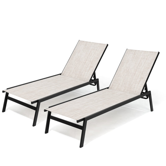 Crestlive Products Outdoor Adjustable Chaise Lounge Chair 2-Piece Set, 5 Positions Recliner