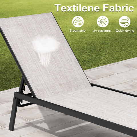 Crestlive Products Steel Outdoor Adjustable Stackable Chaise Lounge Chair (Set of 2)