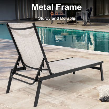 Crestlive Products Outdoor Adjustable Chaise Lounge Chair 2-Piece Set, 5 Positions Recliner