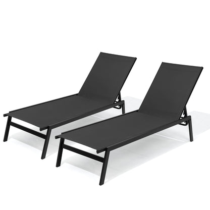 Crestlive Products Outdoor Adjustable Chaise Lounge Chair 2-Piece Set, 5 Positions Recliner