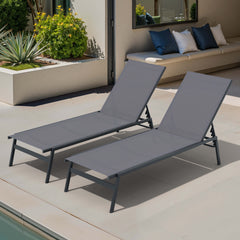 Steel Adjustable & Stackable Outdoor Chaise Lounge Set of 2