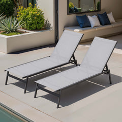 Steel Adjustable & Stackable Outdoor Chaise Lounge Set of 2
