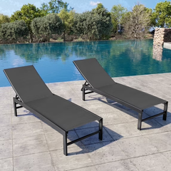 Crestlive Products Outdoor Chaise Lounge Chair, 5-Position Adjustable Patio Recliner, Black