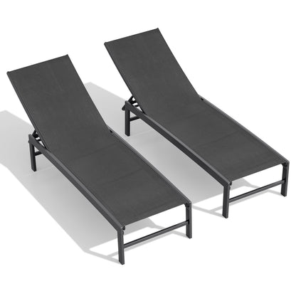 Crestlive Products Set of 2 Outdoor Steel Frame Stationary Chaise Lounge Chairs Gray Mesh