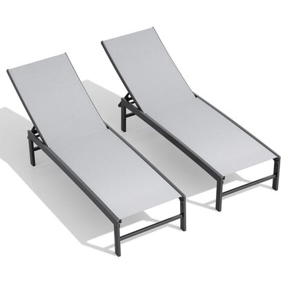 Crestlive Products Set of 2 Outdoor Steel Frame Stationary Chaise Lounge Chairs Gray Mesh