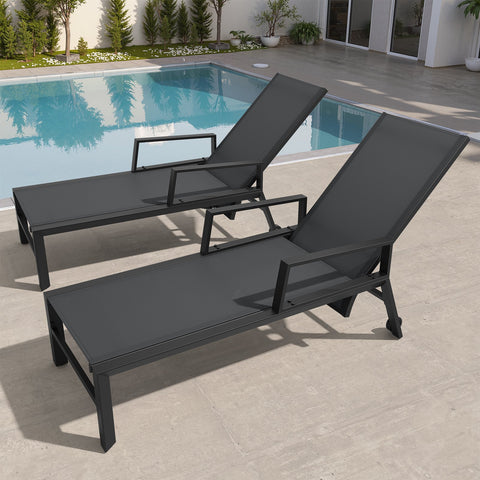 Crestlive Products Adjustable Aluminum Outdoor Chaise Lounge Set of 2 with Wheels