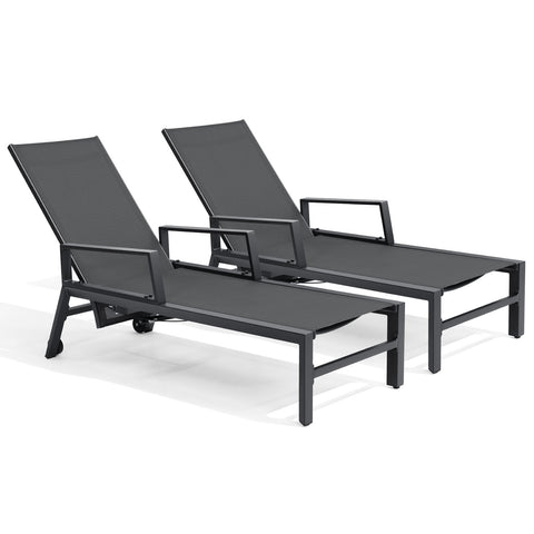 Crestlive Products Adjustable Aluminum Outdoor Chaise Lounge Set of 2 with Wheels