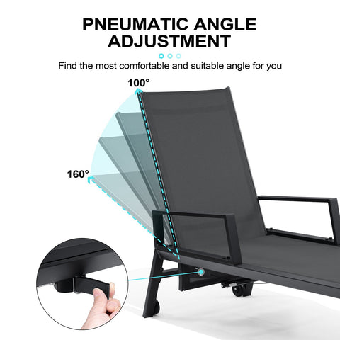 Crestlive Products Adjustable Aluminum Outdoor Chaise Lounge Set of 2 with Wheels