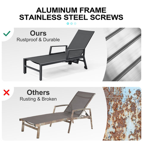 Crestlive Products Adjustable Aluminum Outdoor Chaise Lounge Set of 2 with Wheels