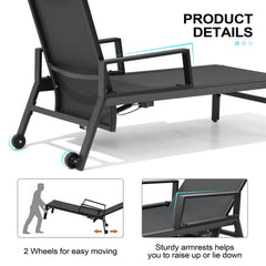 Adjustable Aluminum Outdoor Chaise Lounge Set of 2 with Wheels