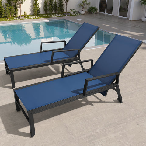 Crestlive Products Adjustable Aluminum Outdoor Chaise Lounge Set of 2 with Wheels