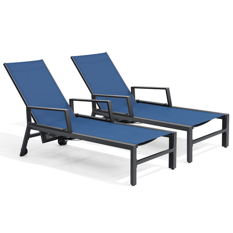 Crestlive Products Adjustable Aluminum Outdoor Chaise Lounge Set of 2 with Wheels