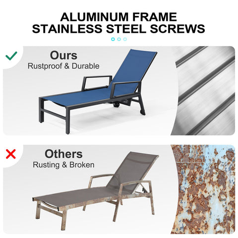 Crestlive Products Adjustable Aluminum Outdoor Chaise Lounge Set of 2 with Wheels