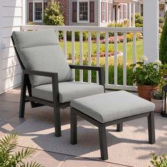 Adjustable Outdoor Reclining Chair with Ottoman & Cushions