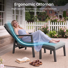 Adjustable Outdoor Reclining Chair with Ottoman & Cushions