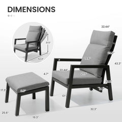 Adjustable Outdoor Reclining Chair with Ottoman & Cushions