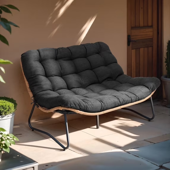 Crestlive Patio Loveseat Sofa, 2 Seater Outdoor Couch, All-Weather Rattan Large Furniture with Soft Cushions, Black