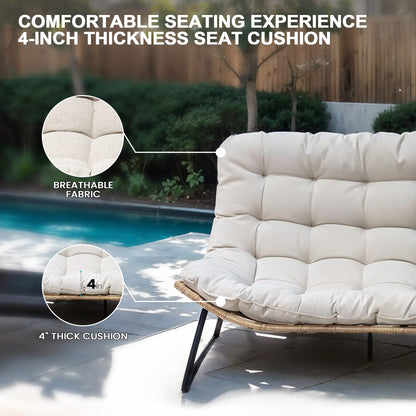Crestlive Products Patio Stationary Black Metal Frame Chair Loveseat with Beige Cushion