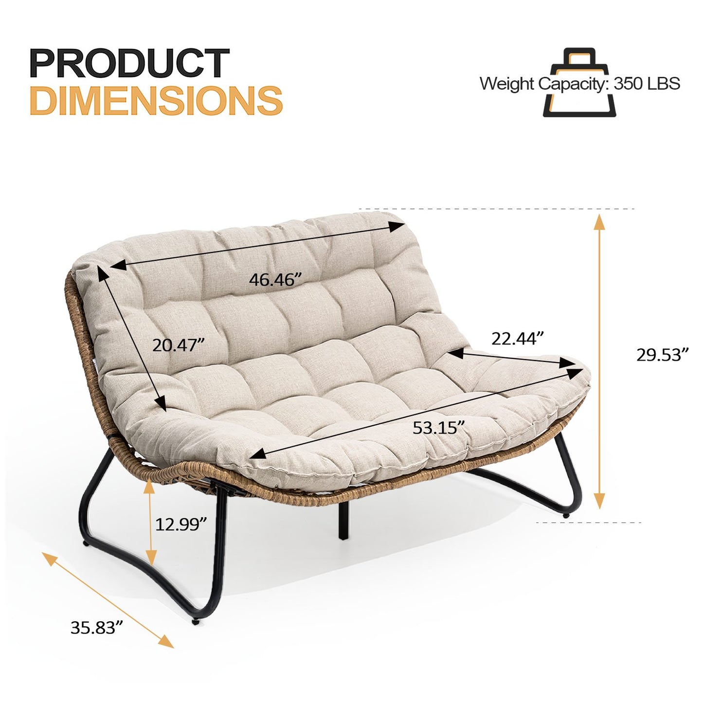 Crestlive Products PE Wicker Outdoor 2-Seater Loveseat with Cushion