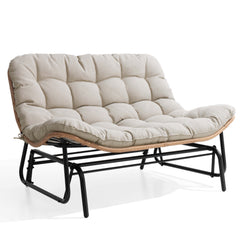 Boho Wicker Outdoor Glider Loveseat with Cushion, PE Rattan