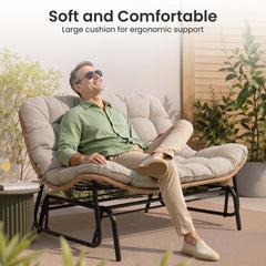 Boho Wicker Outdoor Glider Loveseat with Cushion, PE Rattan