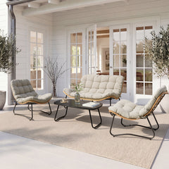 4-Piece Patio Conversation Set with Loveseat, Chairs, Coffee Table & Cushions