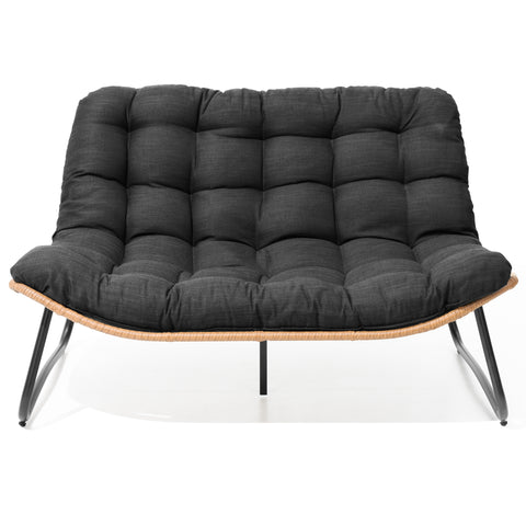 Crestlive Products Patio Stationary Black Metal Frame Chair Loveseat with Beige Cushion