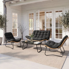 4-Piece Patio Conversation Set with Loveseat, Chairs, Coffee Table & Cushions