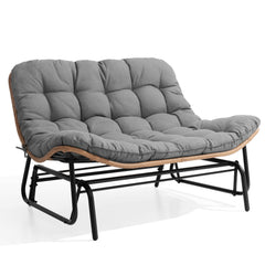 Boho Wicker Outdoor Glider Loveseat with Cushion, PE Rattan