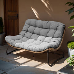 Patio Loveseat with Beige Cushion