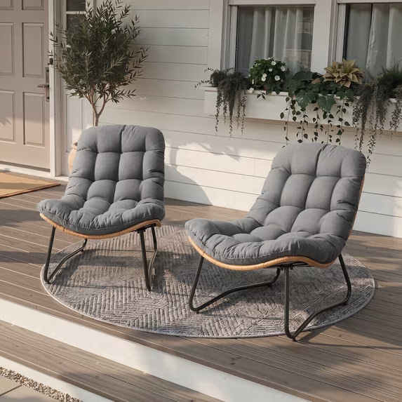 Crestlive Wicker Patio Chair Set of 2, 500lb Weight Capacity, All Weather PE Rattan, Dark Grey