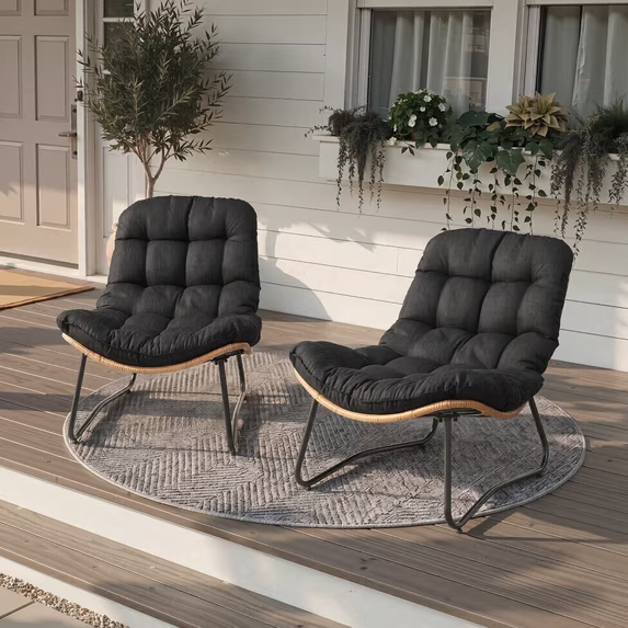 Crestlive Wicker Patio Chair Set of 2, 500lb Weight Capacity, All Weather PE Rattan, Black