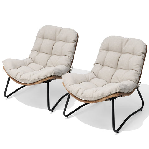 Crestlive Products PE wicker outdoor patio casual chair 2-piece set with cushion, white background