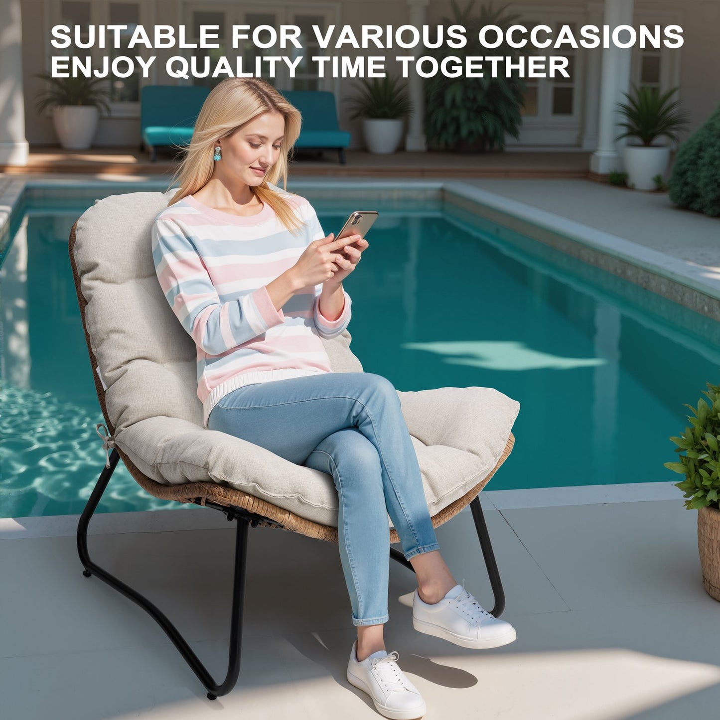 Crestlive Products PE Wicker Outdoor Patio Casual Chair Set of 2 with Cushion