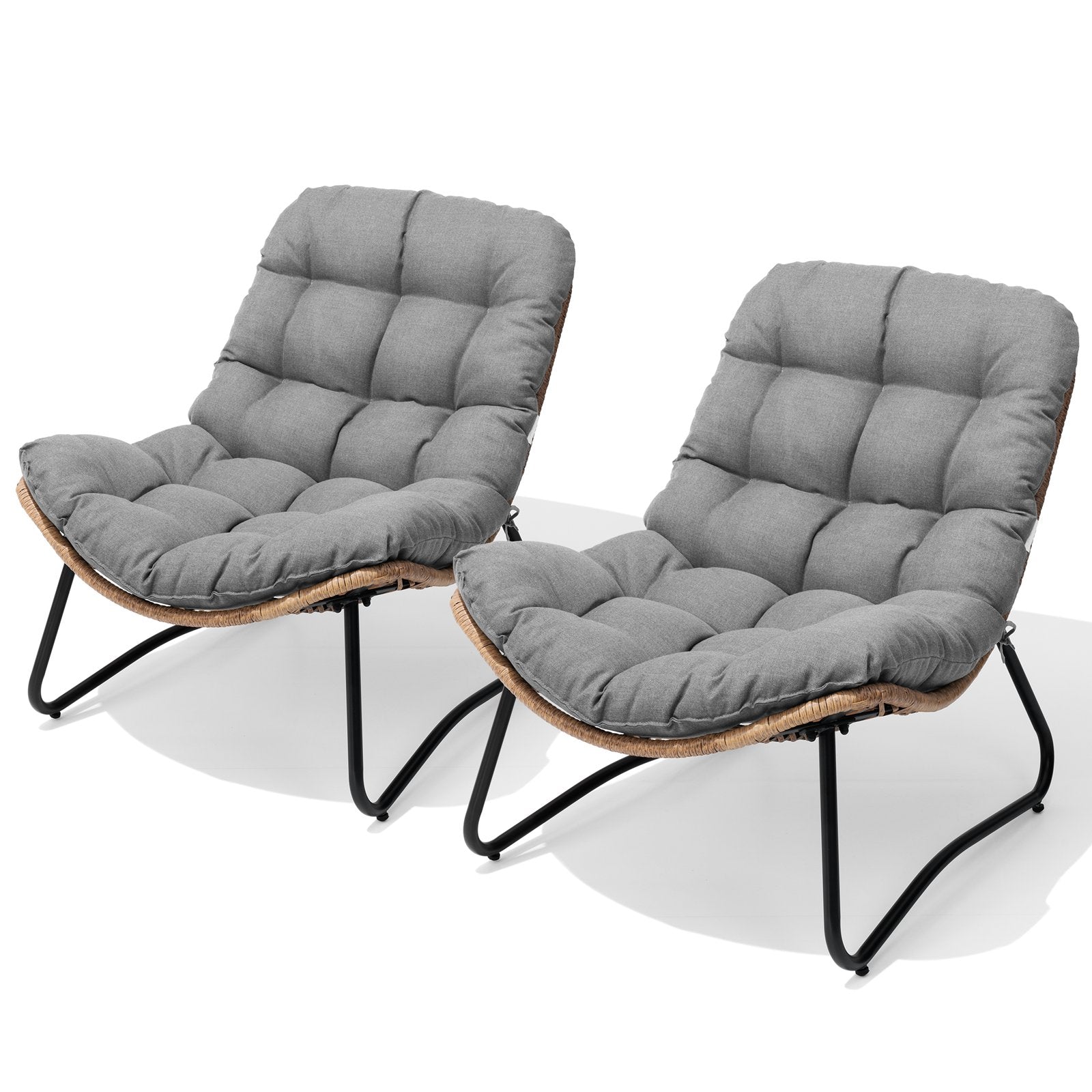 Outdoor PE wicker patio chair 2-piece set with cushion in Dark Gray