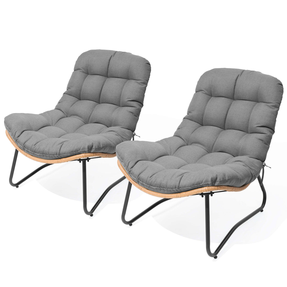 PE Wicker Outdoor Patio Chair Set of 2 with Cushion