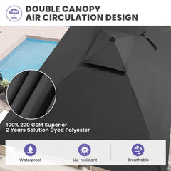 10x7 ft Aluminum Market Umbrella with Tilt & Double Top