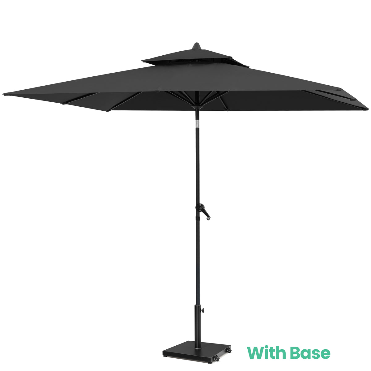 Crestlive Products 10x6.5ft Patio Umbrella with Base Included , Umbrella with Fade-Resistant Canopy, 43-lb Heavy-Duty Concrete Umbrella Stand with Wheels for outdoor
